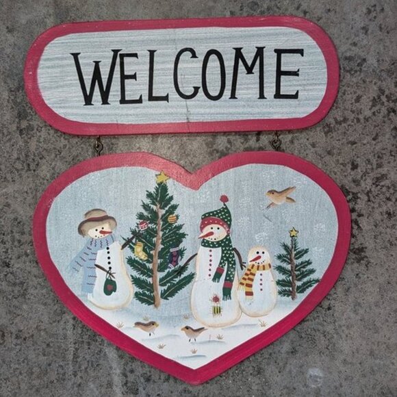 *3 FOR $9* Old Time Pottery Christmas Tree Snowman Heart Welcome Hanging Sign - Picture 1 of 2
